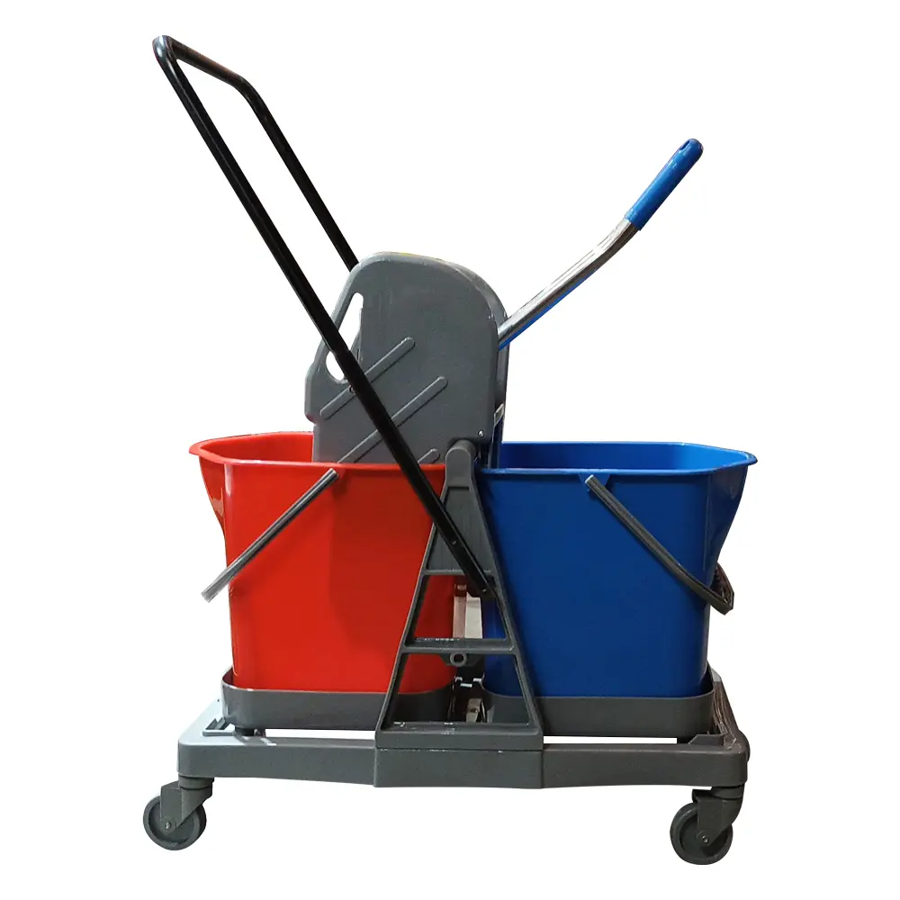 DOUBLE MOP BUCKET TROLLEY WITH DOWN PRESS WRINGER 2X25L