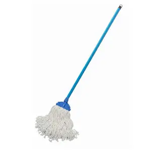 KENTUCKY MOP CUT END 350G WHITE BAND PROFESSIONAL + BLUE CLIP WITH WOODEN HANDLE FULL SET