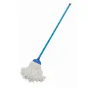 KENTUCKY MOP CUT END 350G WHITE BAND PROFESSIONAL + BLUE CLIP WITH WOODEN HANDLE FULL SET