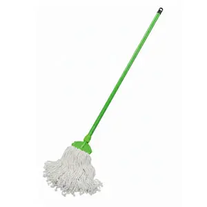 KENTUCKY MOP CUT END 350G WHITE BAND PROFESSIONAL + GREEN CLIP WITH WOODEN HANDLE FULL SET