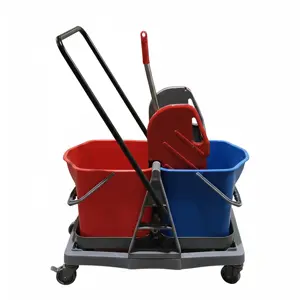 DOUBLE MOP BUCKET TROLLEY 2X25L WITH DOWN PRESS ECOLINE (RED WRINGER)