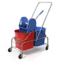 DOUBLE MOP BUCKET TROLLEY 2X25L WITH DOWN PRESS ECOLINE MRN STEEL FRAME (BLUE WRINGER)