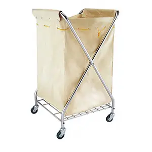 [J000821] S/STEEL X SHAPE LAUNDRY TROLLEY WITH BAG 770X550X1020