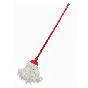 [J002354] KENTUCKY MOP CUT END 350G WHITE BAND PROFESSIONAL + RED CLIP WITH WOODEN HANDLE FULL SET