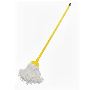 [J002352] KENTUCKY MOP CUT END 350G WHITE BAND PROFESSIONAL + YELLOW CLIP WITH WOODEN HANDLE FULL SET