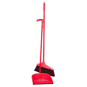 [J000260] DUST PAN SET WITH LONG HANDLE & BRUSH ECOLINE (RED)