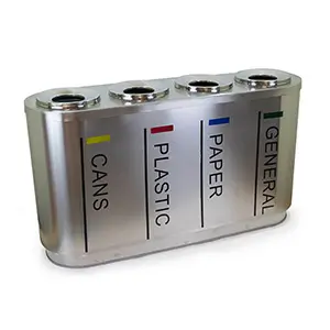 [J000755] STAINLESS STEEL SECTION RECYCLING INDOOR BIN SILVER 124*38*70CM (4 SECTION)
