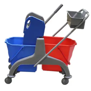 [J002189PAC] DOUBLE MOP BUCKET TROLLEY 2X25L WITH DOWN PRESS PROFESSIONAL (BLUE WRINGER)