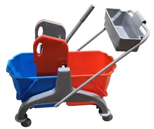 [J002190PAC] DOUBLE MOP BUCKET TROLLEY 2X25L WITH DOWN PRESS PROFESSIONAL (RED WRINGER)