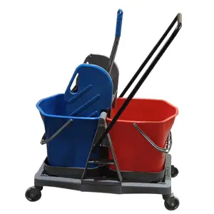 [J002230COL] DOUBLE MOP BUCKET TROLLEY 2X25L WITH DOWN PRESS ECOLINE (BLUE WRINGR)