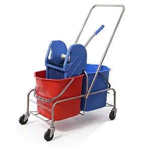 [J002317NRM] DOUBLE MOP BUCKET TROLLEY 2X25L WITH DOWN PRESS ECOLINE MRN STEEL FRAME (BLUE WRINGER)