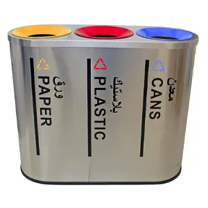 [J001768IEW] STAINLESS STEEL 304 RECYCLING INDOOR SECTION BIN COLOR CODED TOP (3 SECTION)